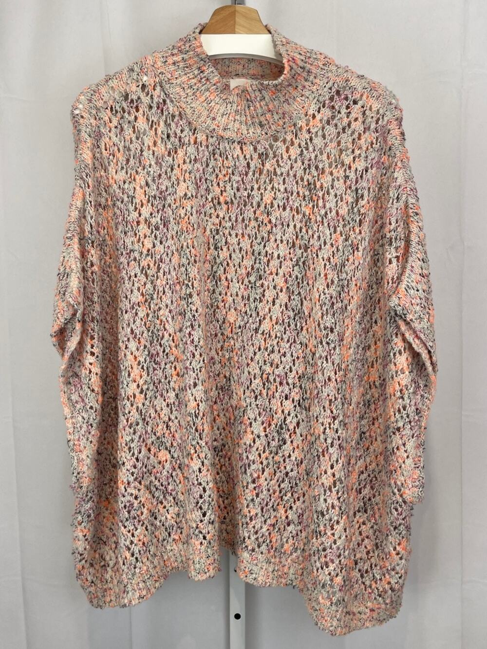 AKEMI + KIN Anthropologie Hattie Poncho Sweater Cotton Blend Multicolor One Size